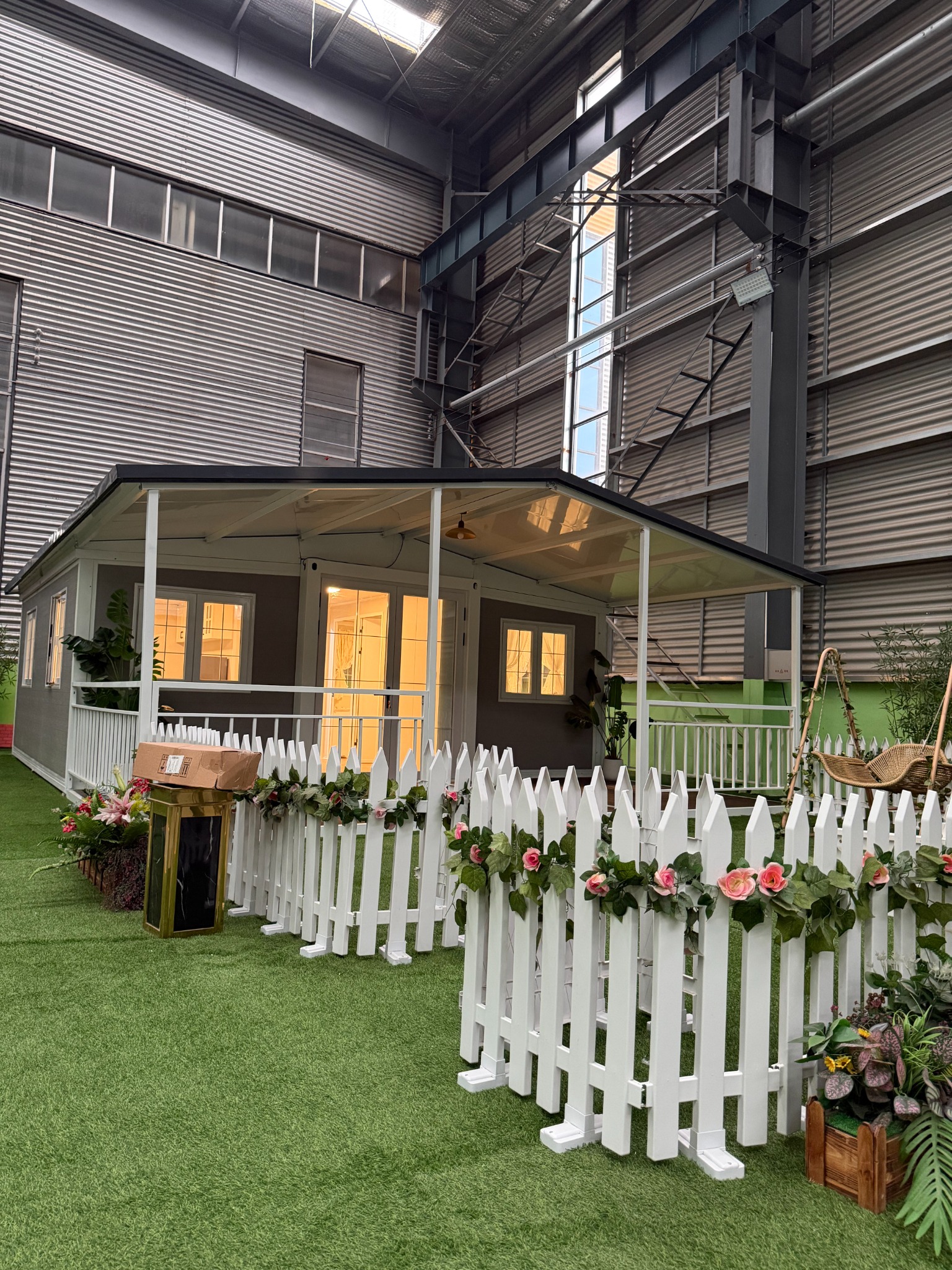 Expandable container house exterior with covered porch